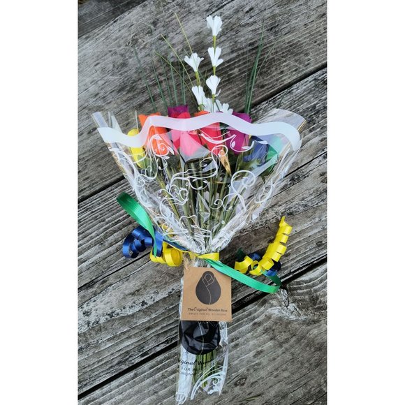 2 Doz Autism Aware Rainbow Wooden Roses Flower Bouquet. The Original Wooden Rose - Picture 7 of 8